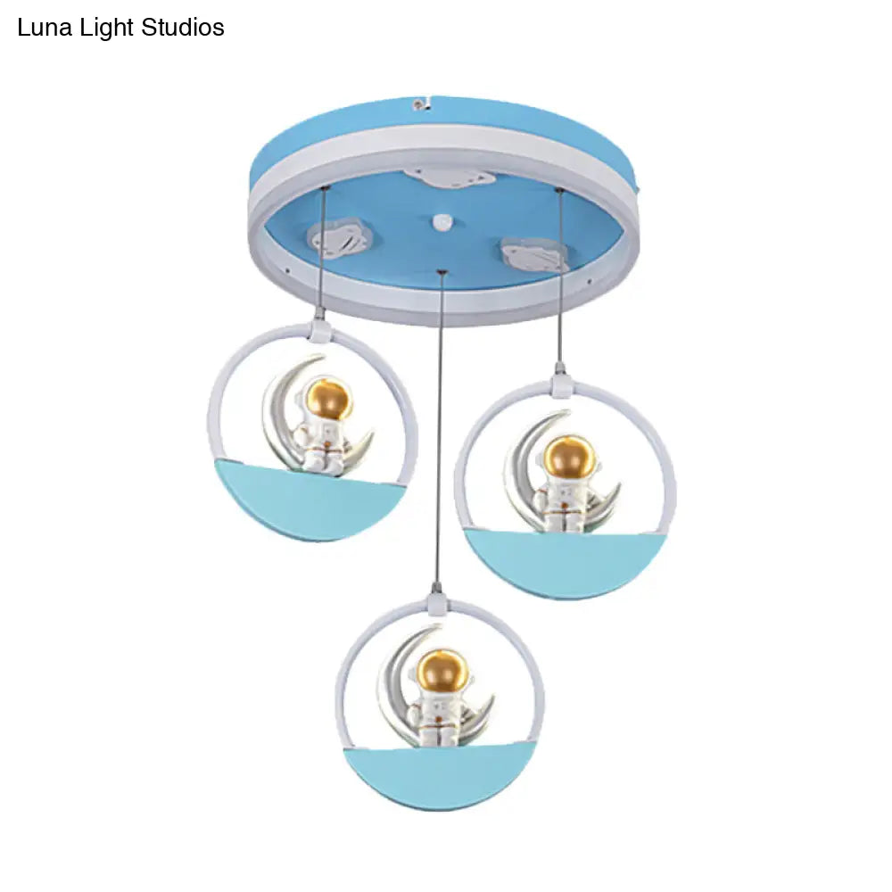 Spaceman Moon Led Flush Light For Kids Room With Acrylic Shade - Gold/Silver