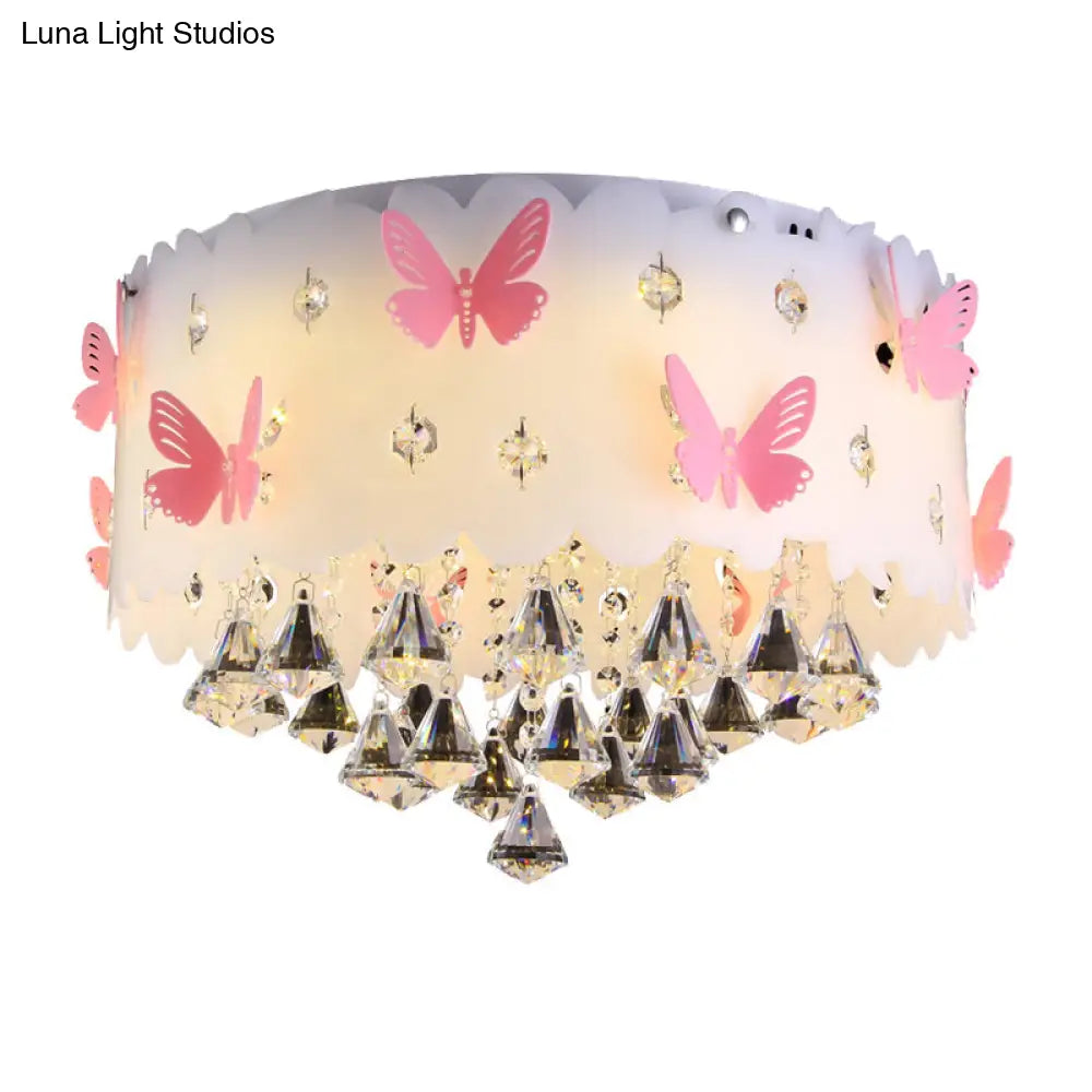 Sparkling Pink Butterfly Ceiling Lamp For Girls’ Bedroom - Decorative Flush Mount With Glittering
