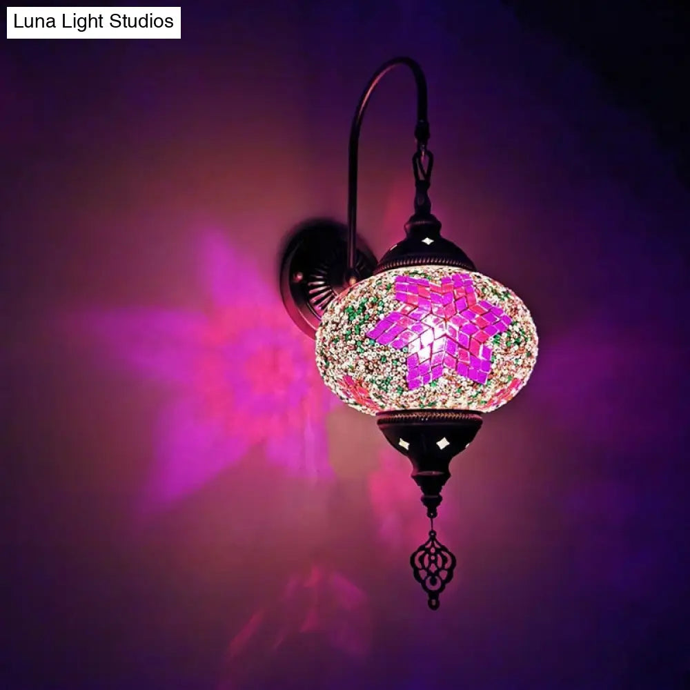 Sphered Art Glass Wall Sconce Lamp - Decorative 1 Bulb Fixture In Red/Purple/Gold For Bedrooms