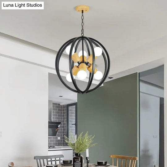 Antique Style Wrought Iron 6-Light Spherical Ceiling Lamp In Black/White For Dining Room Chandelier