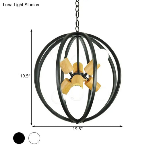 Antique Style Wrought Iron 6-Light Spherical Ceiling Lamp In Black/White For Dining Room Chandelier