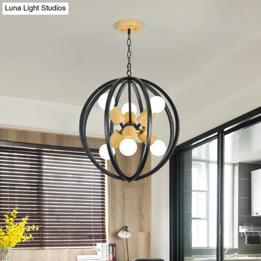 Antique Style Wrought Iron 6-Light Spherical Ceiling Lamp In Black/White For Dining Room Chandelier