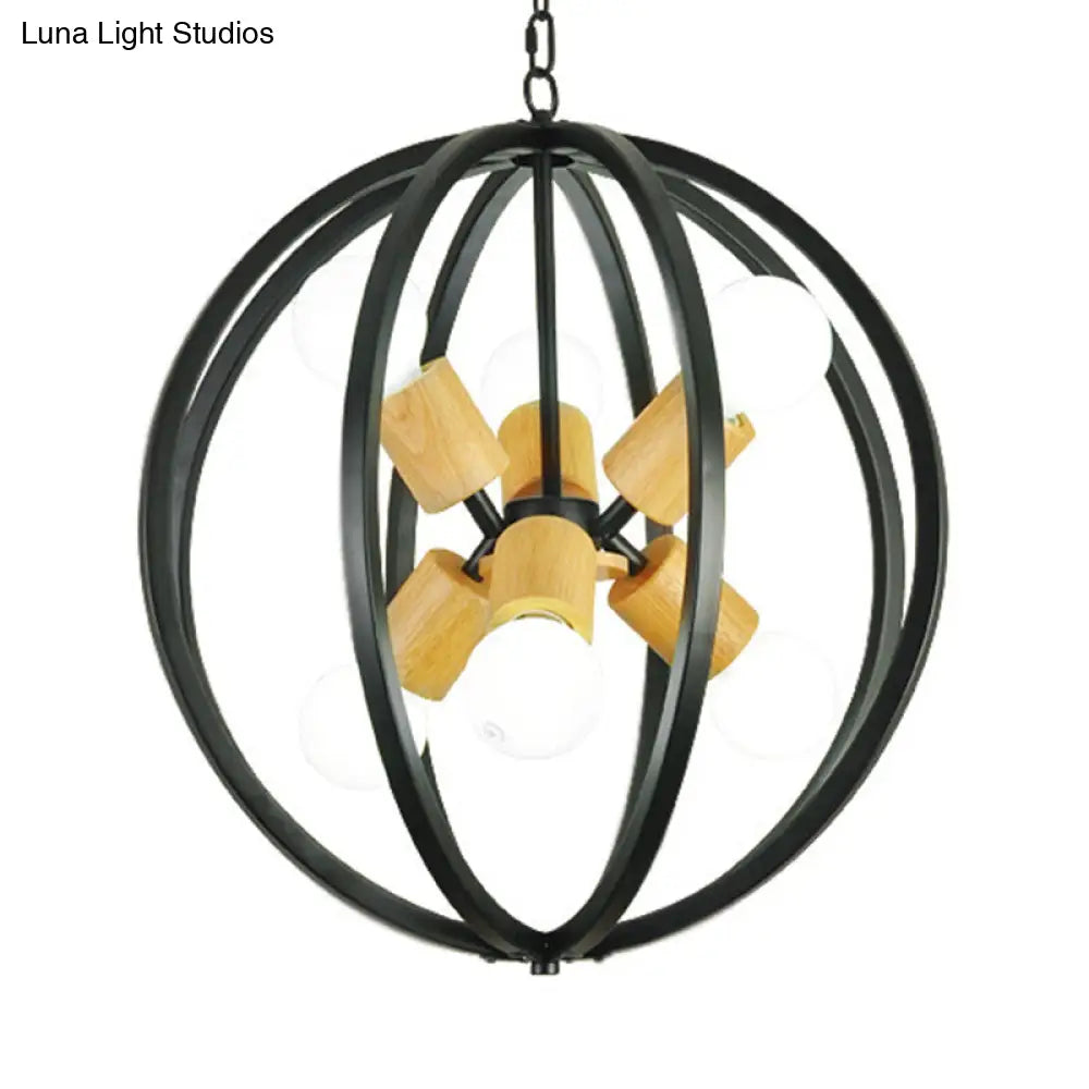 Antique Style Wrought Iron 6-Light Spherical Ceiling Lamp In Black/White For Dining Room Chandelier