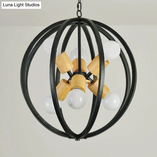 Spherical Antique Style Wrought Iron Ceiling Lamp With 6 Lights - Black/White Chandelier For Dining