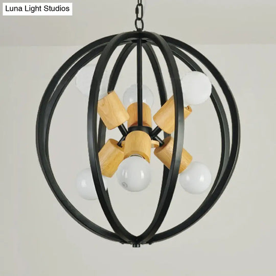 Antique Style Wrought Iron 6-Light Spherical Ceiling Lamp In Black/White For Dining Room Chandelier