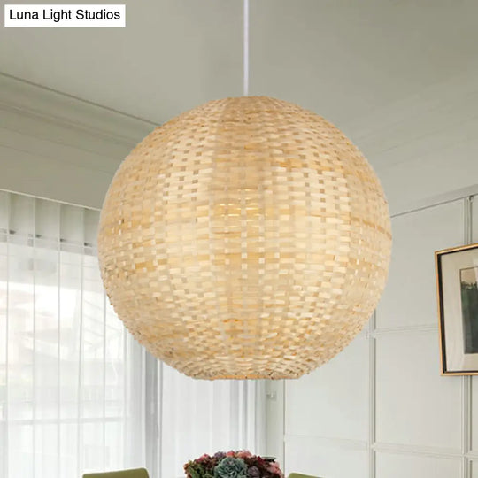 Spherical Asian Bamboo Pendant Ceiling Light - Beige 1-Bulb Suspension Lighting For Restaurants