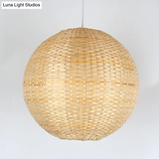 Spherical Asian Bamboo Pendant Ceiling Light - Beige 1-Bulb Suspension Lighting For Restaurants