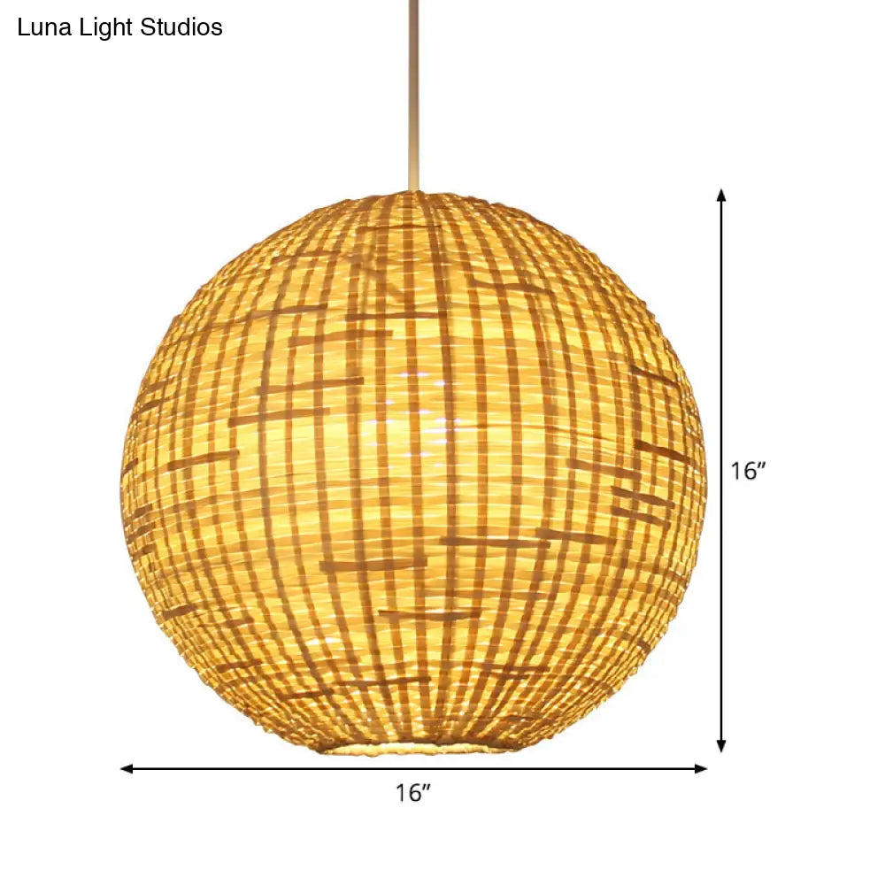 Spherical Asian Bamboo Pendant Ceiling Light - Beige 1-Bulb Suspension Lighting For Restaurants