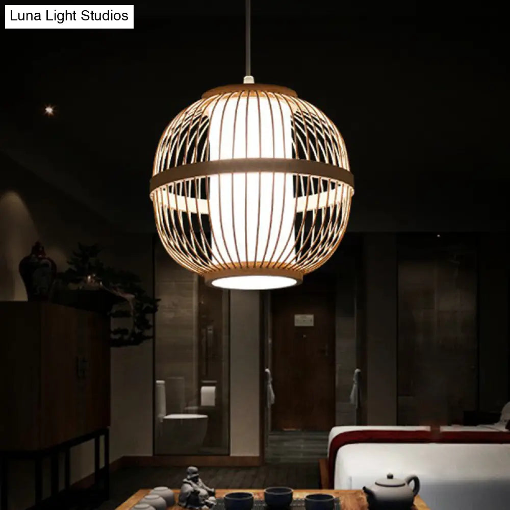 Spherical Bamboo Ceiling Lamp - Tea Room Pendant Light With 1 Bulb