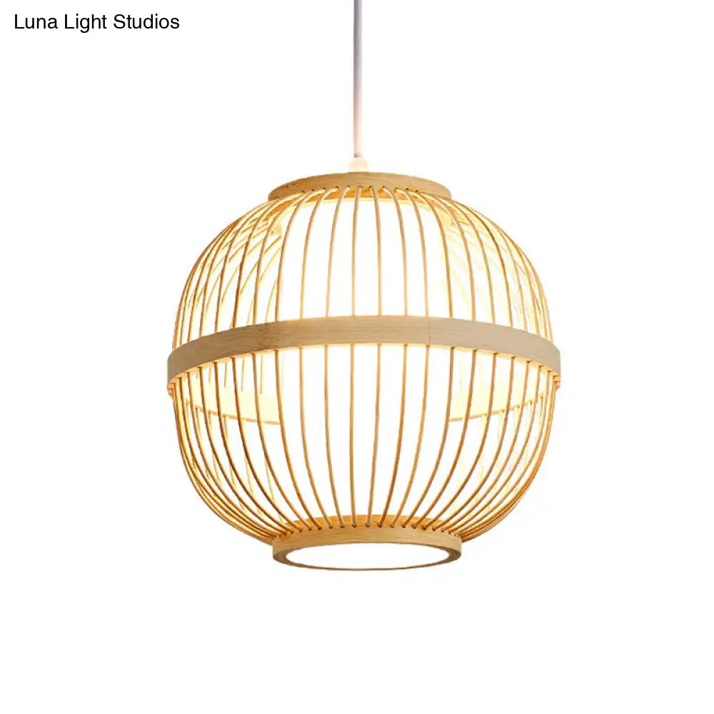 Spherical Bamboo Ceiling Lamp - Tea Room Pendant Light With 1 Bulb