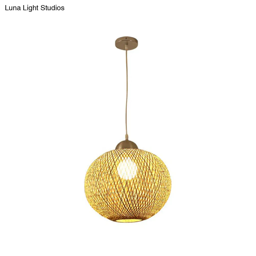 Spherical Bamboo Pendant Light - Beige | Single Asia-Inspired Hanging Fixture For Restaurants