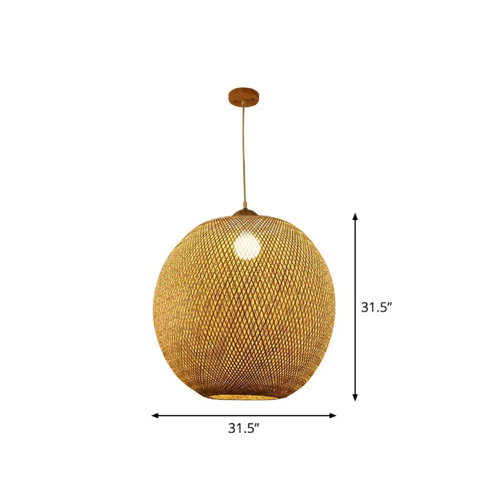 Spherical Bamboo Pendant Light - Beige | Single Asia-Inspired Hanging Fixture For Restaurants / 31.5