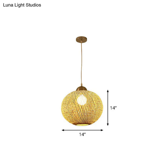 Spherical Bamboo Pendant Light - Beige | Single Asia-Inspired Hanging Fixture For Restaurants