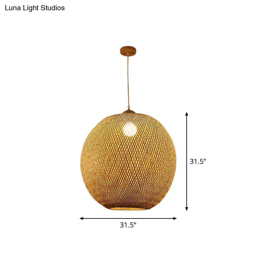 Spherical Bamboo Pendant Light - Beige | Single Asia-Inspired Hanging Fixture For Restaurants