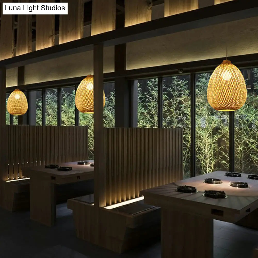 Spherical Bamboo Pendant Light - Beige | Single Asia-Inspired Hanging Fixture For Restaurants