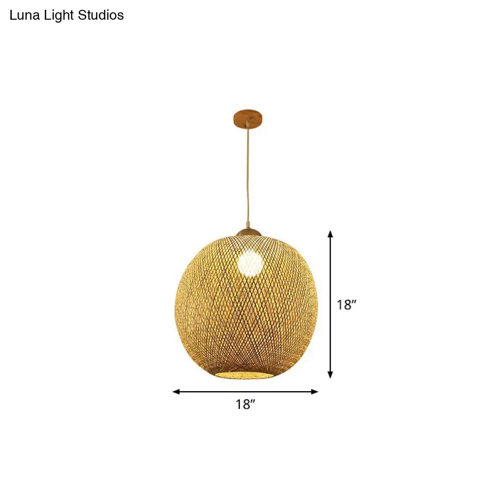 Spherical Bamboo Pendant Light - Beige | Single Asia-Inspired Hanging Fixture For Restaurants