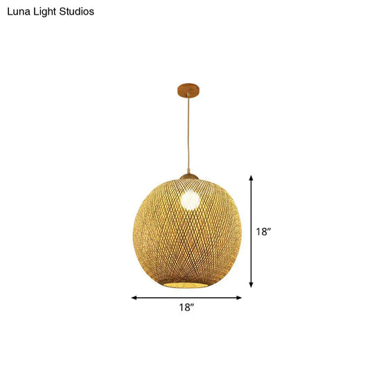 Spherical Bamboo Pendant Light - Beige | Single Asia-Inspired Hanging Fixture For Restaurants