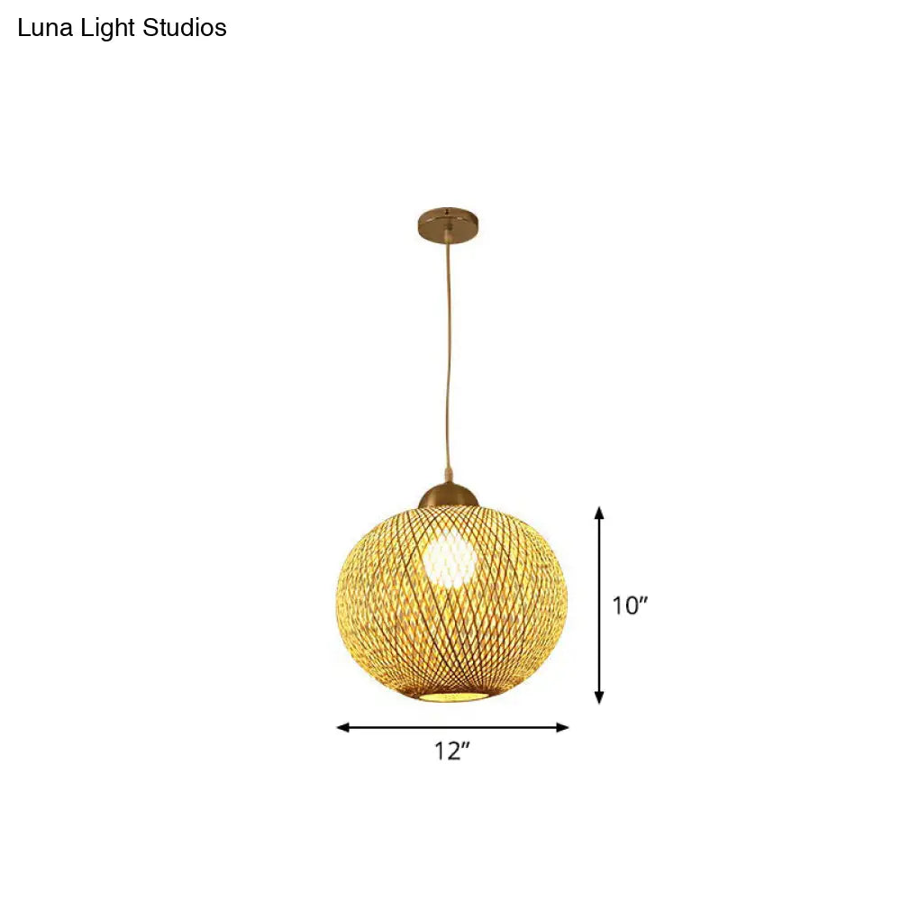 Spherical Bamboo Pendant Light - Beige | Single Asia-Inspired Hanging Fixture For Restaurants