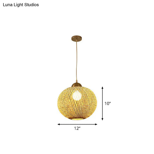 Spherical Bamboo Pendant Light - Beige | Single Asia-Inspired Hanging Fixture For Restaurants