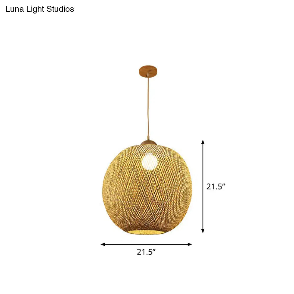 Spherical Bamboo Pendant Light - Beige | Single Asia-Inspired Hanging Fixture For Restaurants