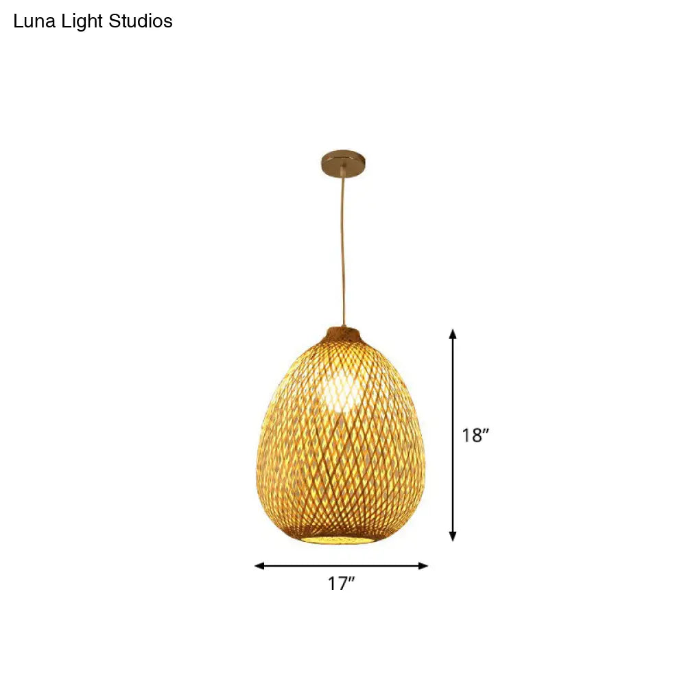 Spherical Bamboo Pendant Light - Beige | Single Asia-Inspired Hanging Fixture For Restaurants