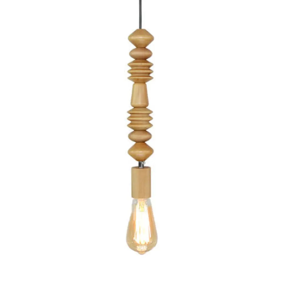 Spherical Bead Wood Hanging Lamp - Lodge Style Bedside Pendant Light With Bare Bulb 12.5’/14’