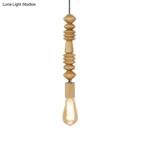 Rustic Wood Hanging Bedside Lamp - Lodge Style Pendant Lighting With Bare Bulb / 14