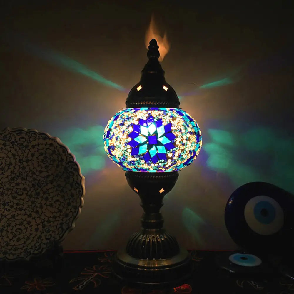 Spherical Blue/Green/Fluorescent Yellow Glass Table Lamp - Modern Living Room Task Lighting Royal