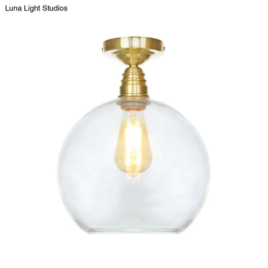 Spherical Brass Industrial Semi Flush Light: Clear/Amber Glass Ceiling Mount 8’/10’/12’ Wide