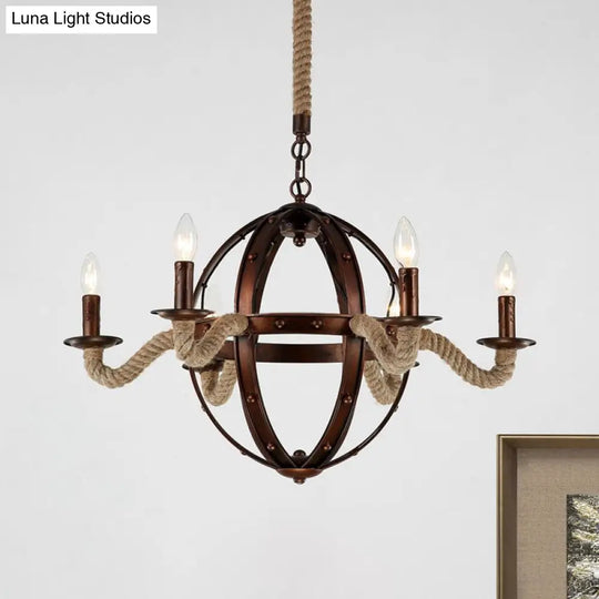 Spherical Chandelier Light Fixture With Rustic Black Finish - Antique Metal Multi-Light Farmhouse