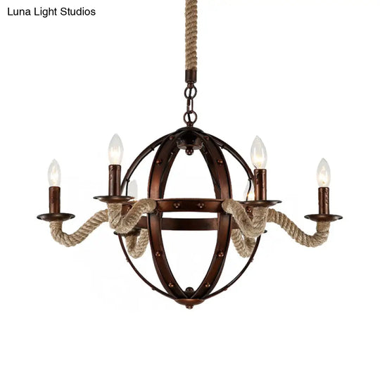 Spherical Chandelier Light Fixture With Rustic Black Finish - Antique Metal Multi-Light Farmhouse