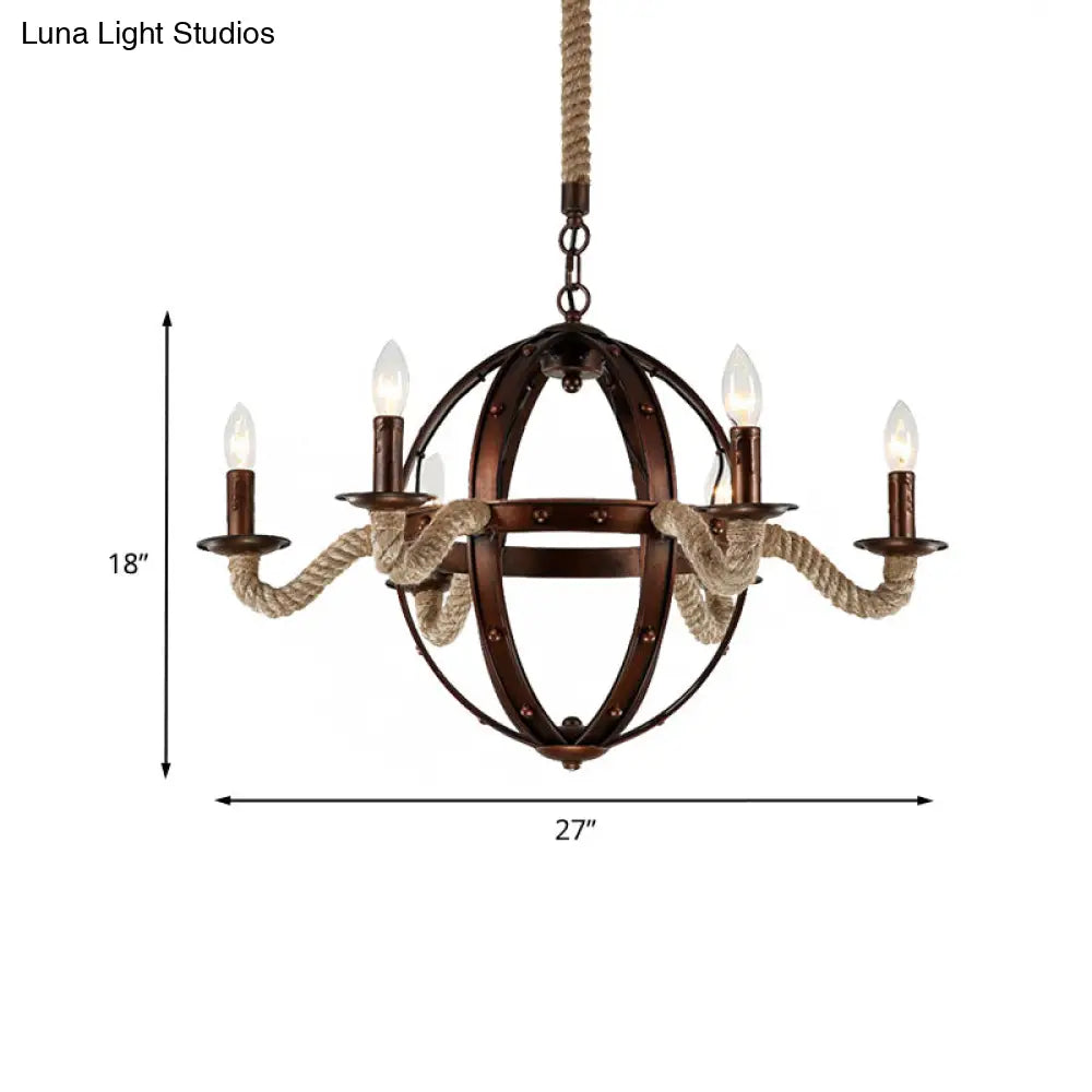 Spherical Chandelier Light Fixture With Rustic Black Finish - Antique Metal Multi-Light Farmhouse