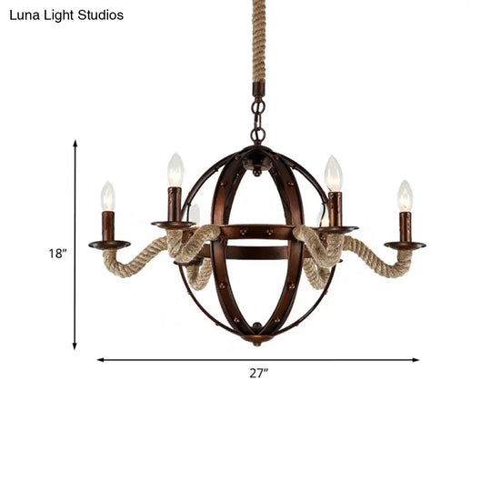 Spherical Chandelier Light Fixture With Rustic Black Finish - Antique Metal Multi-Light Farmhouse