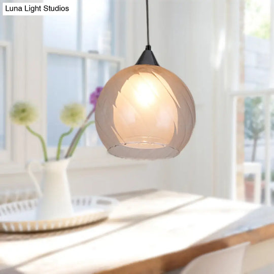 Spherical Hanging Ceiling Light With Clear Frosted Glass - Traditional Design In Black