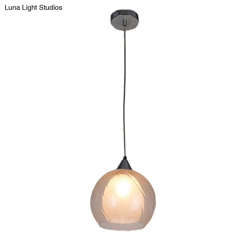 Spherical Hanging Ceiling Light With Clear Frosted Glass - Traditional Design In Black