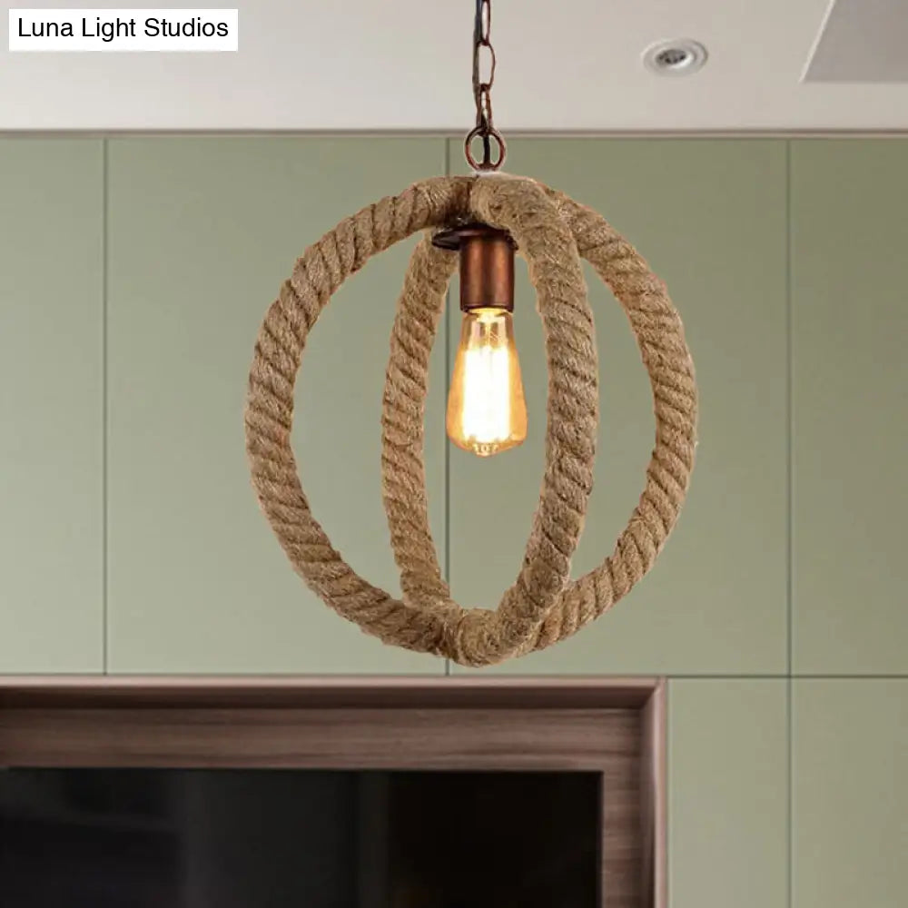 Spherical Pendant Light: Stylish Industrial Hemp Rope Design 1-Bulb Ceiling Fixture For Kitchen In