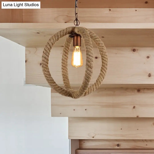 Spherical Pendant Light: Stylish Industrial Hemp Rope Design 1-Bulb Ceiling Fixture For Kitchen In