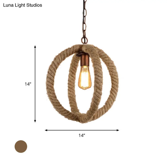 Spherical Pendant Light: Stylish Industrial Hemp Rope Design 1-Bulb Ceiling Fixture For Kitchen In