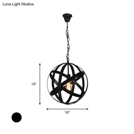 Industrial Black Metallic Pendant Lamp With Wire Guard 1 Light Spherical Hanging Ceiling For Living