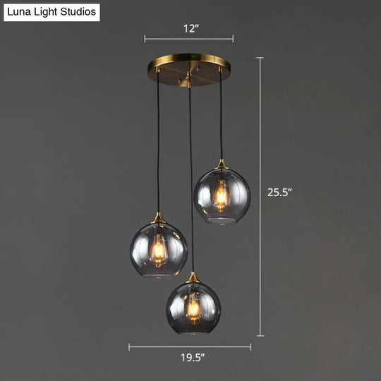 Sleek Postmodern Glass Suspension Pendant Light - 3-Light Ceiling Lamp For Dining Room Smoke Gray /