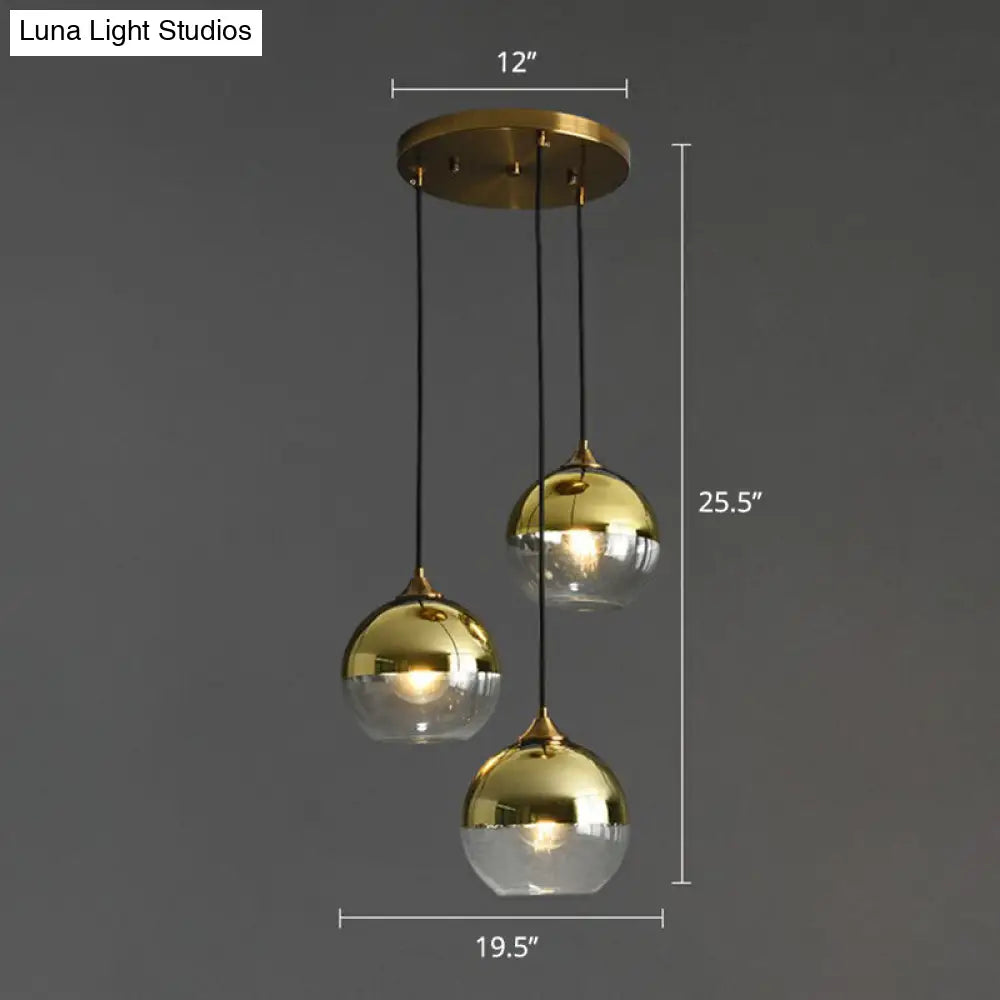 Sleek Postmodern Glass Suspension Pendant Light - 3-Light Ceiling Lamp For Dining Room Gold / Round