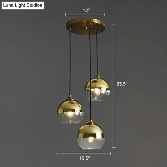 Sleek Postmodern Glass Suspension Pendant Light - 3-Light Ceiling Lamp For Dining Room Gold / Round