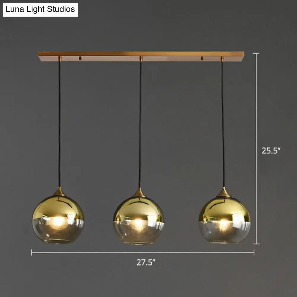 Sleek Postmodern Glass Suspension Pendant Light - 3-Light Ceiling Lamp For Dining Room Gold / Linear