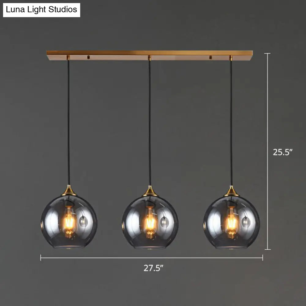 Sleek Postmodern Glass Suspension Pendant Light - 3-Light Ceiling Lamp For Dining Room Smoke Gray /