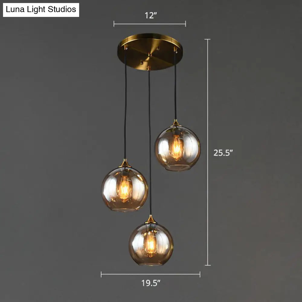 Sleek Postmodern Glass Suspension Pendant Light - 3-Light Ceiling Lamp For Dining Room Amber / Round