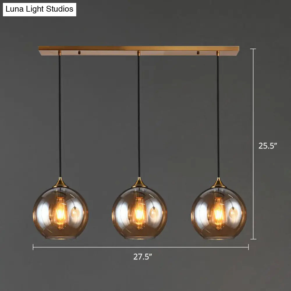 Sleek Postmodern Glass Suspension Pendant Light - 3-Light Ceiling Lamp For Dining Room Amber /