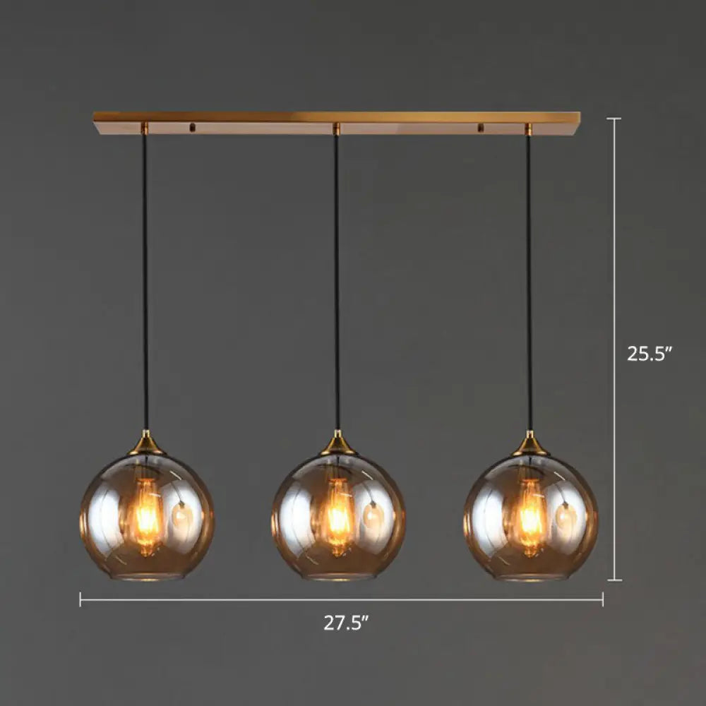 Spherical Multi-Glass Ceiling Lamp With 3 Lights For Modern Dining Room Suspension Amber / Linear