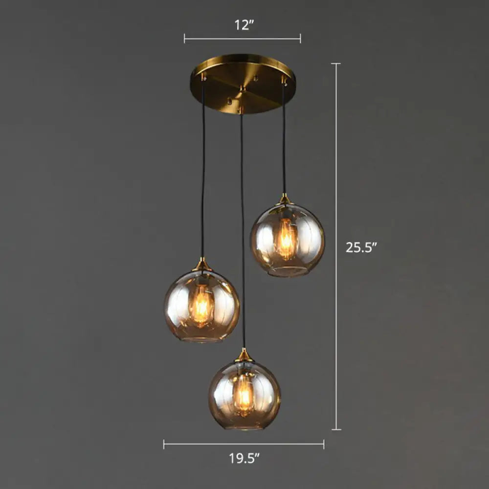 Spherical Multi-Glass Ceiling Lamp With 3 Lights For Modern Dining Room Suspension Amber / Round