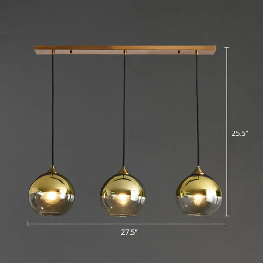 Spherical Multi-Glass Ceiling Lamp With 3 Lights For Modern Dining Room Suspension Gold / Linear