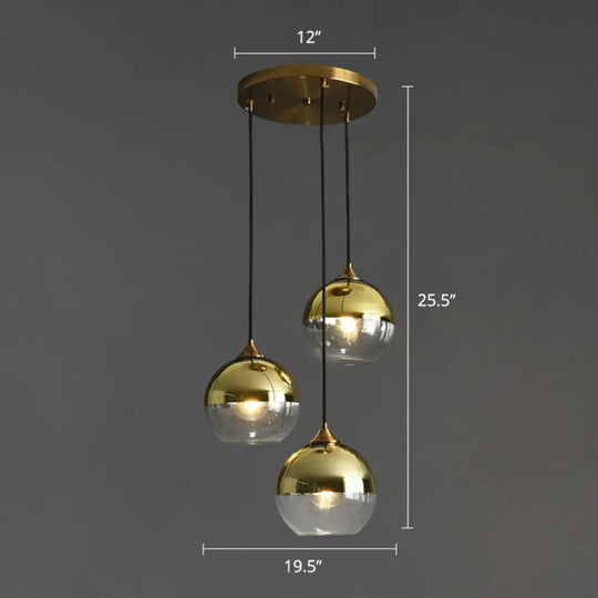 Spherical Multi-Glass Ceiling Lamp With 3 Lights For Modern Dining Room Suspension Gold / Round